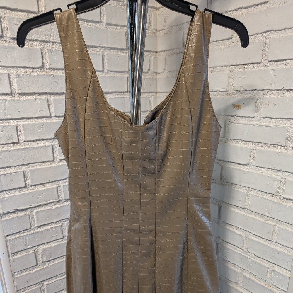 NWT Tan Faux Leather Croc Embossed Print Sleeveless Mini Dress, Size S